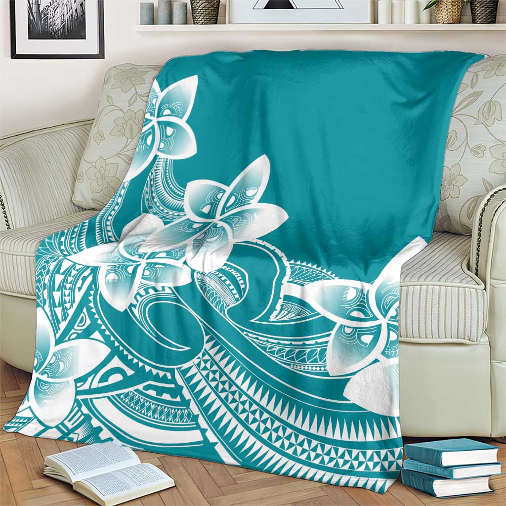 Polynesian Plumeria Flowers Tribal Blanket Pacific Tattoo Teal Style - Polynesian Pride