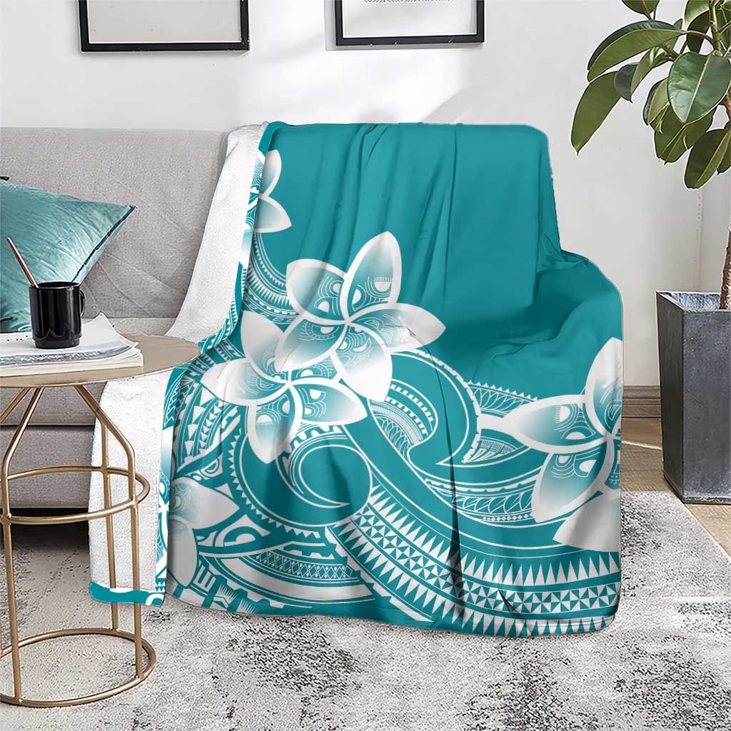 Polynesian Plumeria Flowers Tribal Blanket Pacific Tattoo Teal Style - Polynesian Pride
