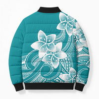 Polynesian Plumeria Flowers Tribal Bomber Puffer Jacket Pacific Tattoo Teal Style - Polynesian Pride