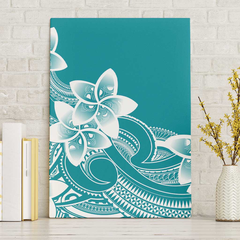 Polynesian Plumeria Flowers Tribal Canvas Wall Art Pacific Tattoo Teal Style - Polynesian Pride
