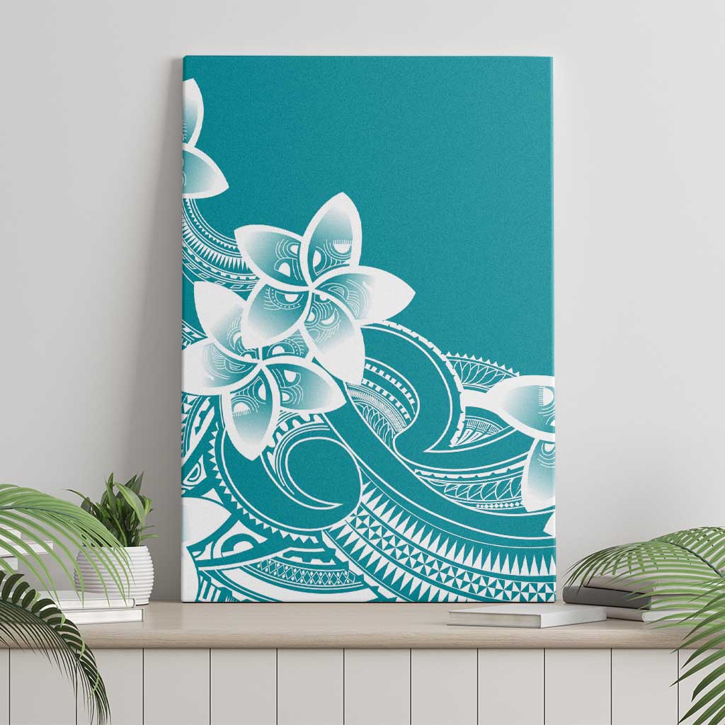 Polynesian Plumeria Flowers Tribal Canvas Wall Art Pacific Tattoo Teal Style - Polynesian Pride