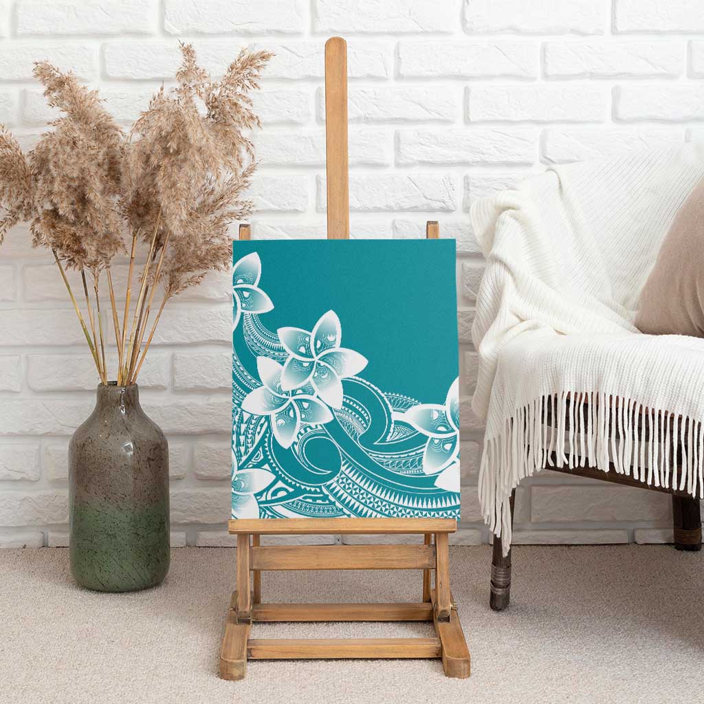 Polynesian Plumeria Flowers Tribal Canvas Wall Art Pacific Tattoo Teal Style - Polynesian Pride