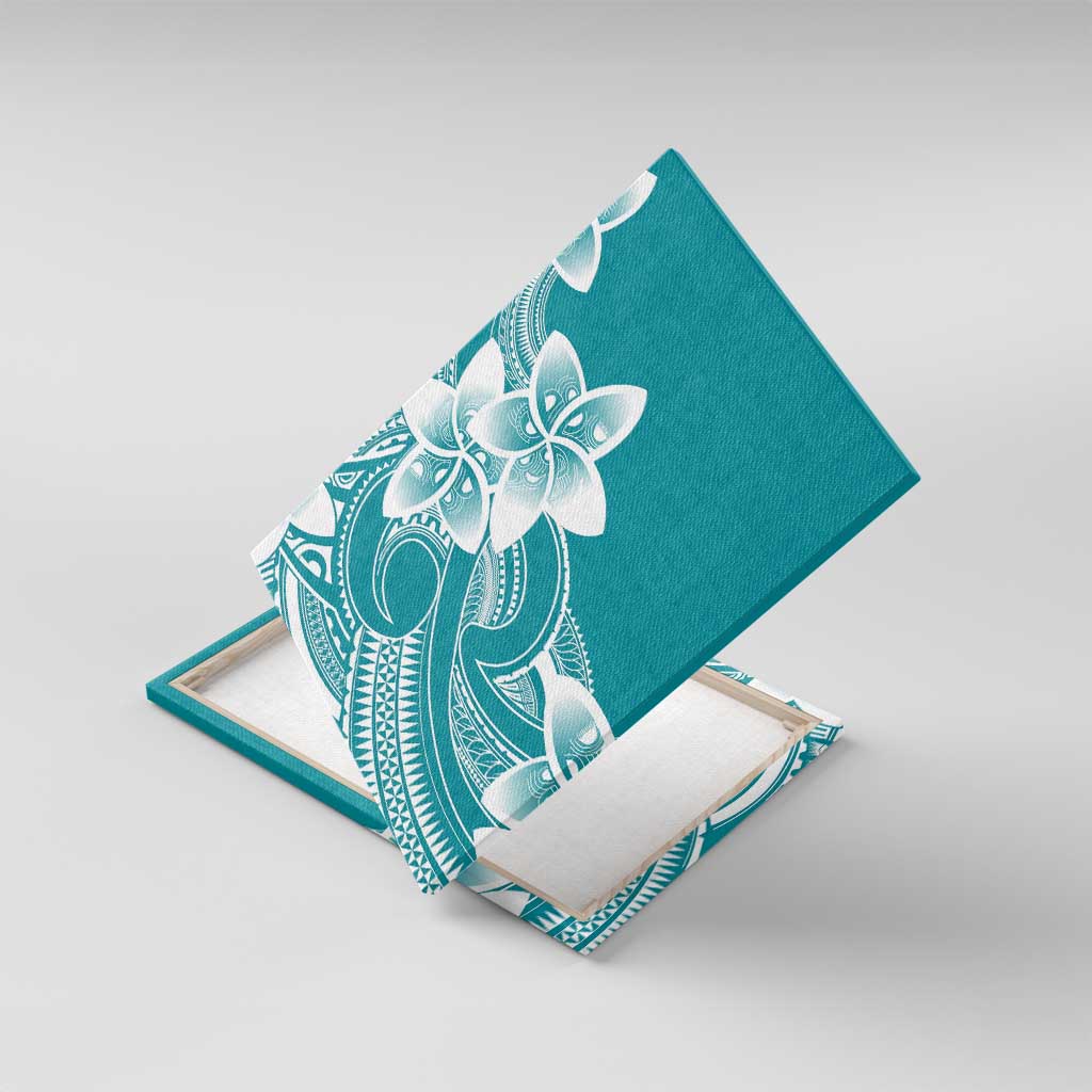 Polynesian Plumeria Flowers Tribal Canvas Wall Art Pacific Tattoo Teal Style - Polynesian Pride