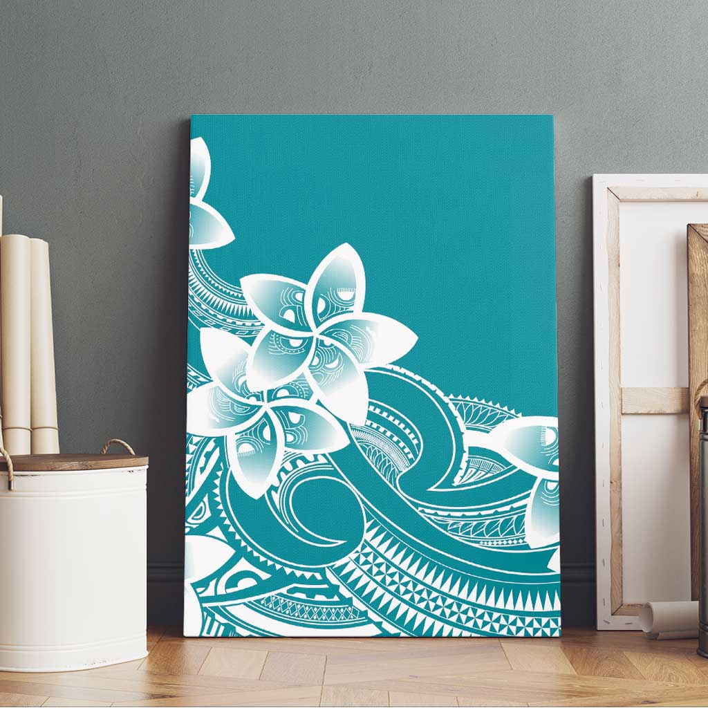 Polynesian Plumeria Flowers Tribal Canvas Wall Art Pacific Tattoo Teal Style - Polynesian Pride