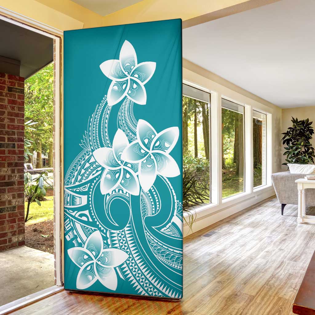 Polynesian Plumeria Flowers Tribal Door Cover Pacific Tattoo Teal Style - Polynesian Pride