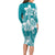Polynesian Plumeria Flowers Tribal Family Matching Long Sleeve Bodycon Dress and Hawaiian Shirt Pacific Tattoo Teal Style - Polynesian Pride