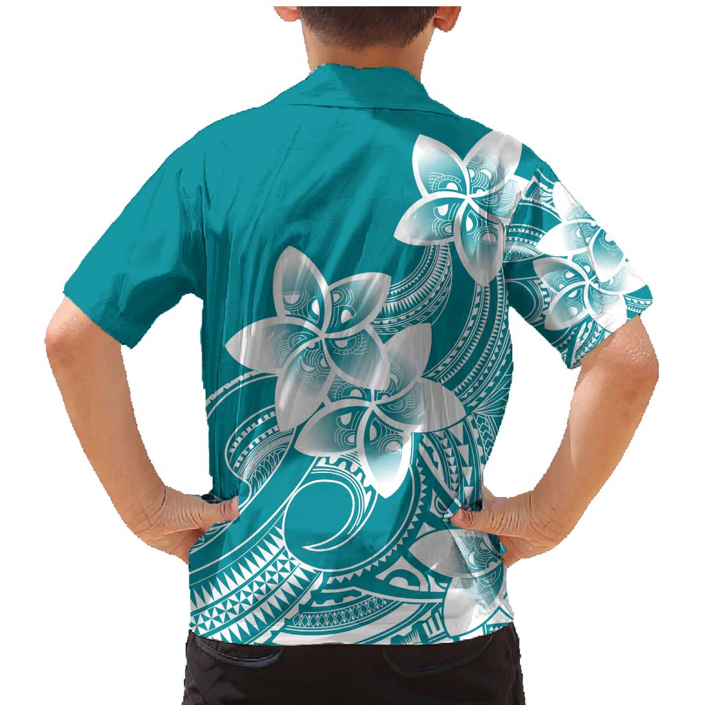 Polynesian Plumeria Flowers Tribal Family Matching Mermaid Dress and Hawaiian Shirt Pacific Tattoo Teal Style - Polynesian Pride