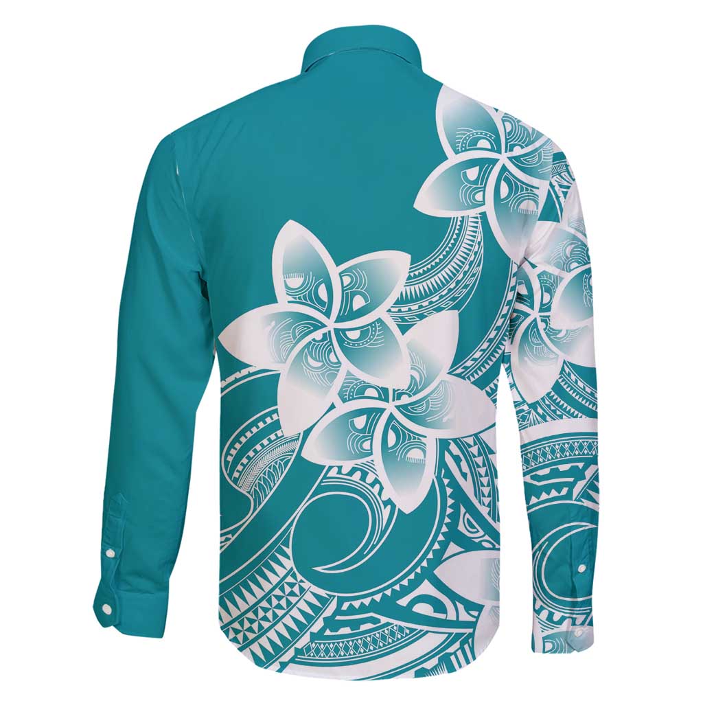 Polynesian Plumeria Flowers Tribal Family Matching Mermaid Dress and Hawaiian Shirt Pacific Tattoo Teal Style - Polynesian Pride