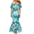 Polynesian Plumeria Flowers Tribal Family Matching Mermaid Dress and Hawaiian Shirt Pacific Tattoo Teal Style - Polynesian Pride