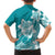 Polynesian Plumeria Flowers Tribal Family Matching Short Sleeve Bodycon Dress and Hawaiian Shirt Pacific Tattoo Teal Style - Polynesian Pride