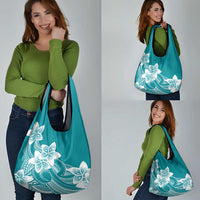 Polynesian Plumeria Flowers Tribal Grocery Bag Pacific Tattoo Teal Style - Polynesian Pride
