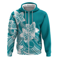 Polynesian Plumeria Flowers Tribal Hoodie Pacific Tattoo Teal Style - Polynesian Pride