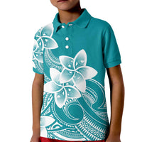 Polynesian Plumeria Flowers Tribal Kid Polo Shirt Pacific Tattoo Teal Style - Polynesian Pride
