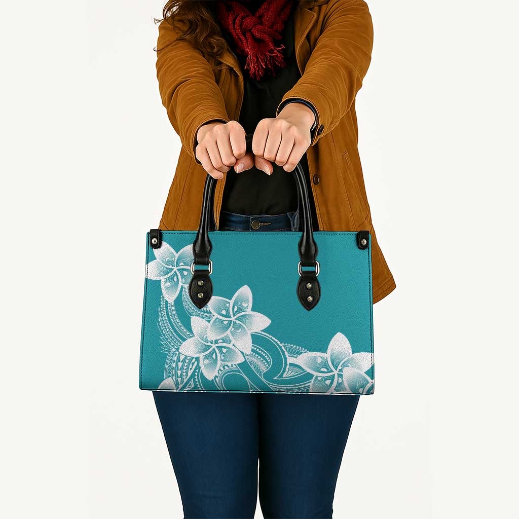 Polynesian Plumeria Flowers Tribal Leather Bag Pacific Tattoo Teal Style - Polynesian Pride