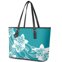 Polynesian Plumeria Flowers Tribal Leather Tote Bag Pacific Tattoo Teal Style - Polynesian Pride