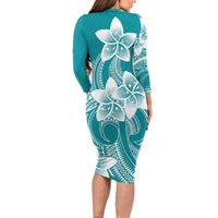 Polynesian Plumeria Flowers Tribal Long Sleeve Bodycon Dress Pacific Tattoo Teal Style LT9 - Polynesian Pride