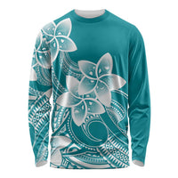 Polynesian Plumeria Flowers Tribal Long Sleeve Shirt Pacific Tattoo Teal Style - Polynesian Pride