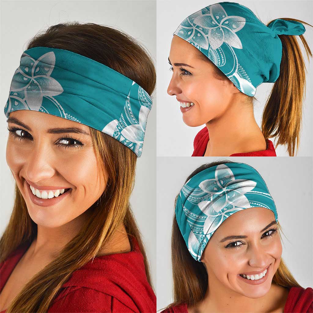 Polynesian Plumeria Flowers Tribal Neck Gaiter Pacific Tattoo Teal Style - Polynesian Pride
