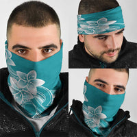 Polynesian Plumeria Flowers Tribal Neck Gaiter Pacific Tattoo Teal Style - Polynesian Pride