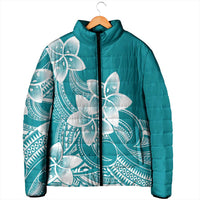 Polynesian Plumeria Flowers Tribal Padded Jacket Pacific Tattoo Teal Style - Polynesian Pride