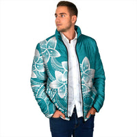 Polynesian Plumeria Flowers Tribal Padded Jacket Pacific Tattoo Teal Style - Polynesian Pride