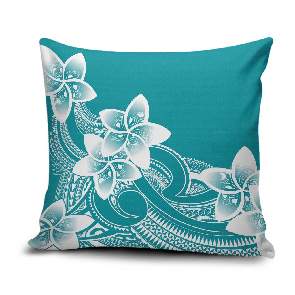 Polynesian Plumeria Flowers Tribal Pillow Cover Pacific Tattoo Teal Style - Polynesian Pride
