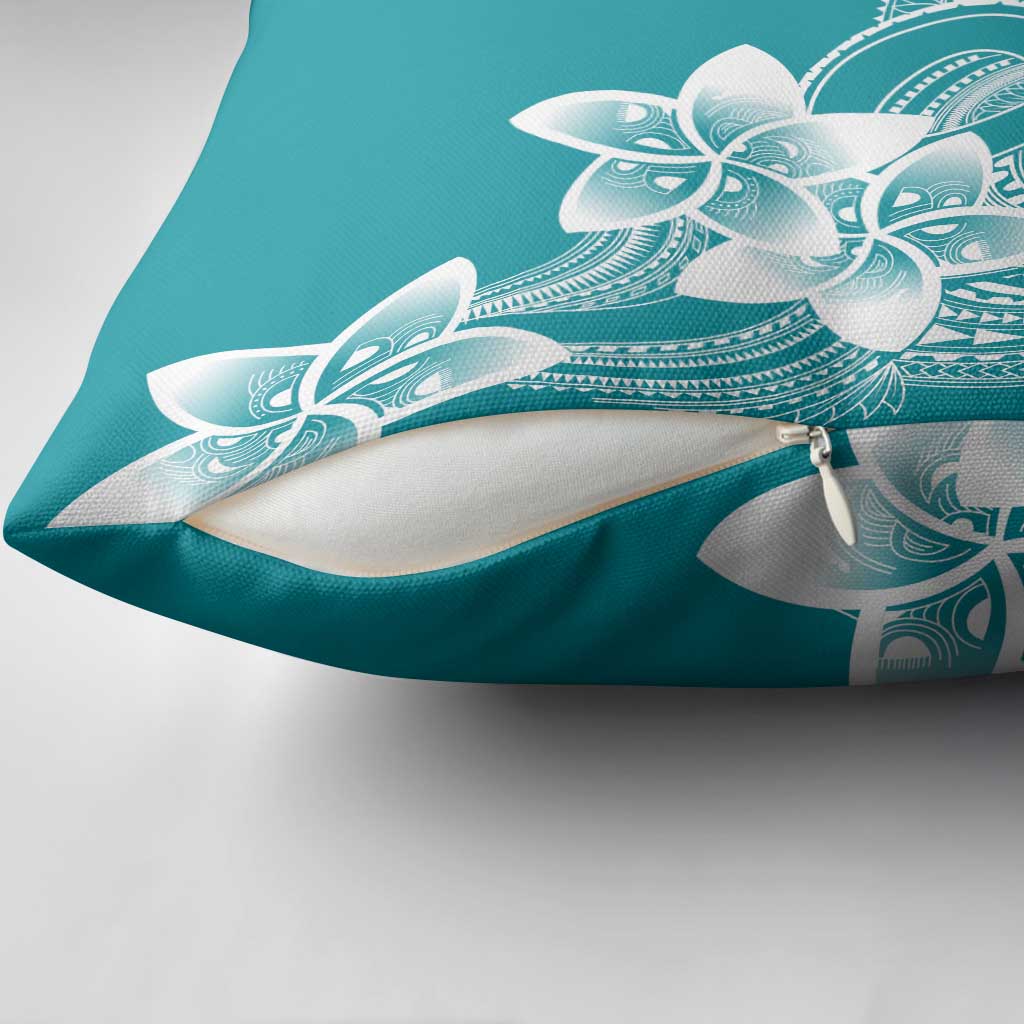 Polynesian Plumeria Flowers Tribal Pillow Cover Pacific Tattoo Teal Style - Polynesian Pride