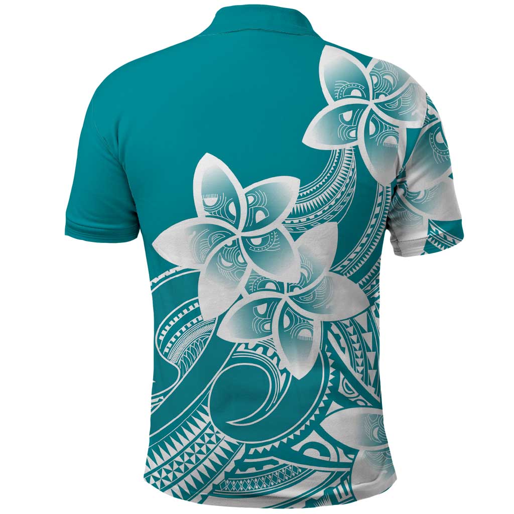 Polynesian Plumeria Flowers Tribal Polo Shirt Pacific Tattoo Teal Style - Polynesian Pride