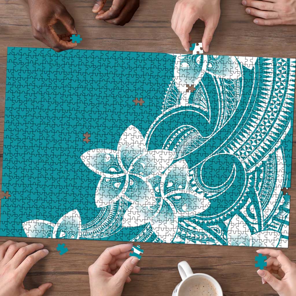 Polynesian Plumeria Flowers Tribal Puzzle Pacific Tattoo Teal Style - Polynesian Pride