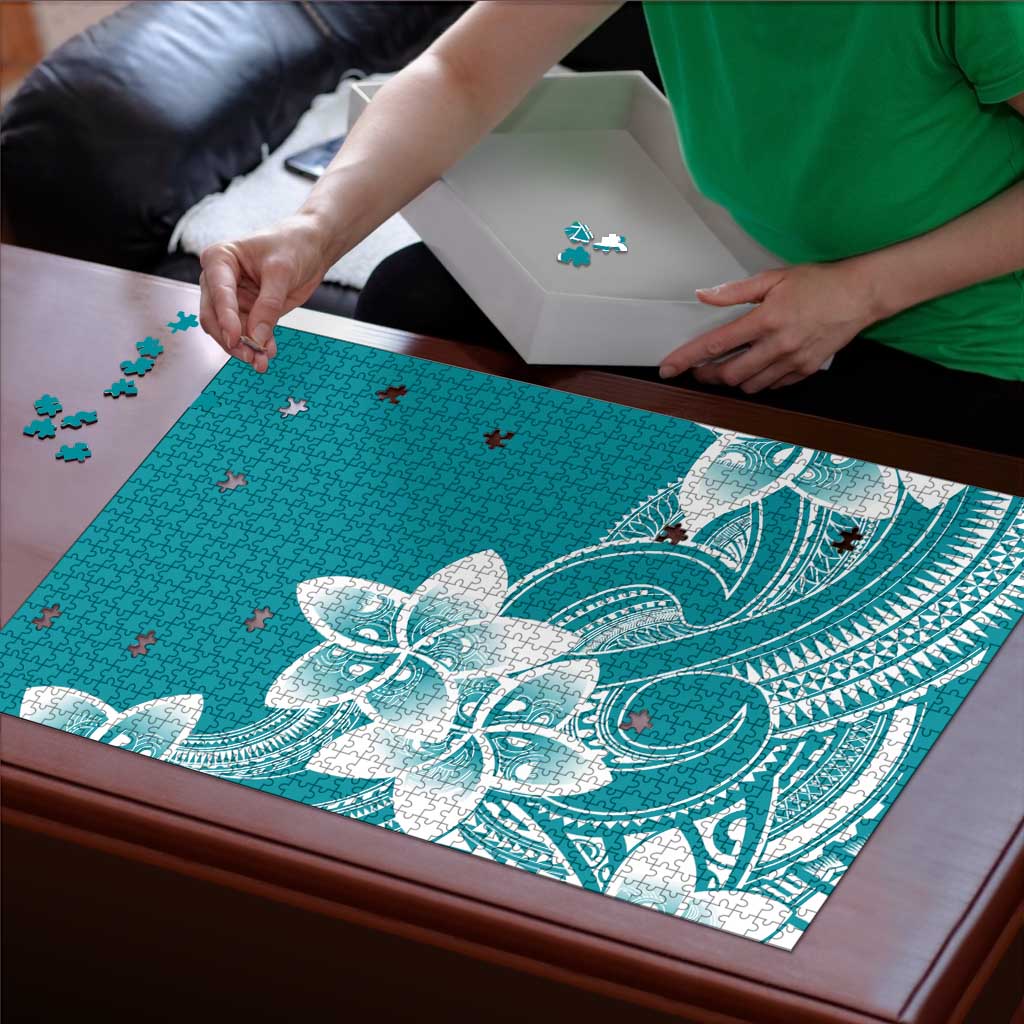 Polynesian Plumeria Flowers Tribal Puzzle Pacific Tattoo Teal Style - Polynesian Pride