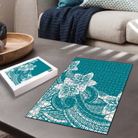 Polynesian Plumeria Flowers Tribal Puzzle Pacific Tattoo Teal Style - Polynesian Pride