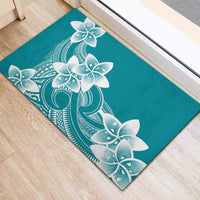 Polynesian Plumeria Flowers Tribal Rubber Doormat Pacific Tattoo Teal Style - Polynesian Pride