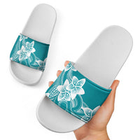 Polynesian Plumeria Flowers Tribal Slide Sandals Pacific Tattoo Teal Style - Polynesian Pride