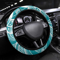 Polynesian Plumeria Flowers Tribal Steering Wheel Cover Pacific Tattoo Teal Style - Polynesian Pride