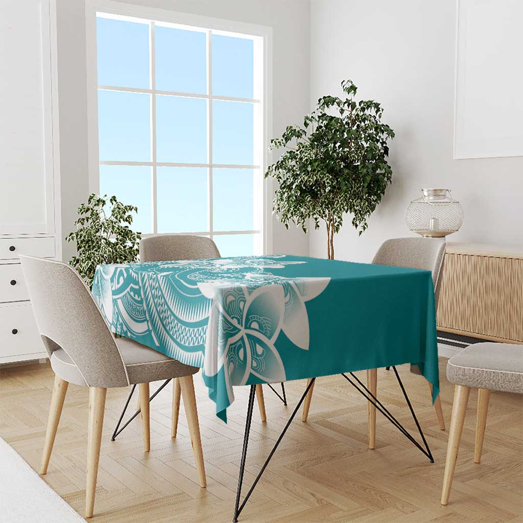 Polynesian Plumeria Flowers Tribal Tablecloth Pacific Tattoo Teal Style - Polynesian Pride