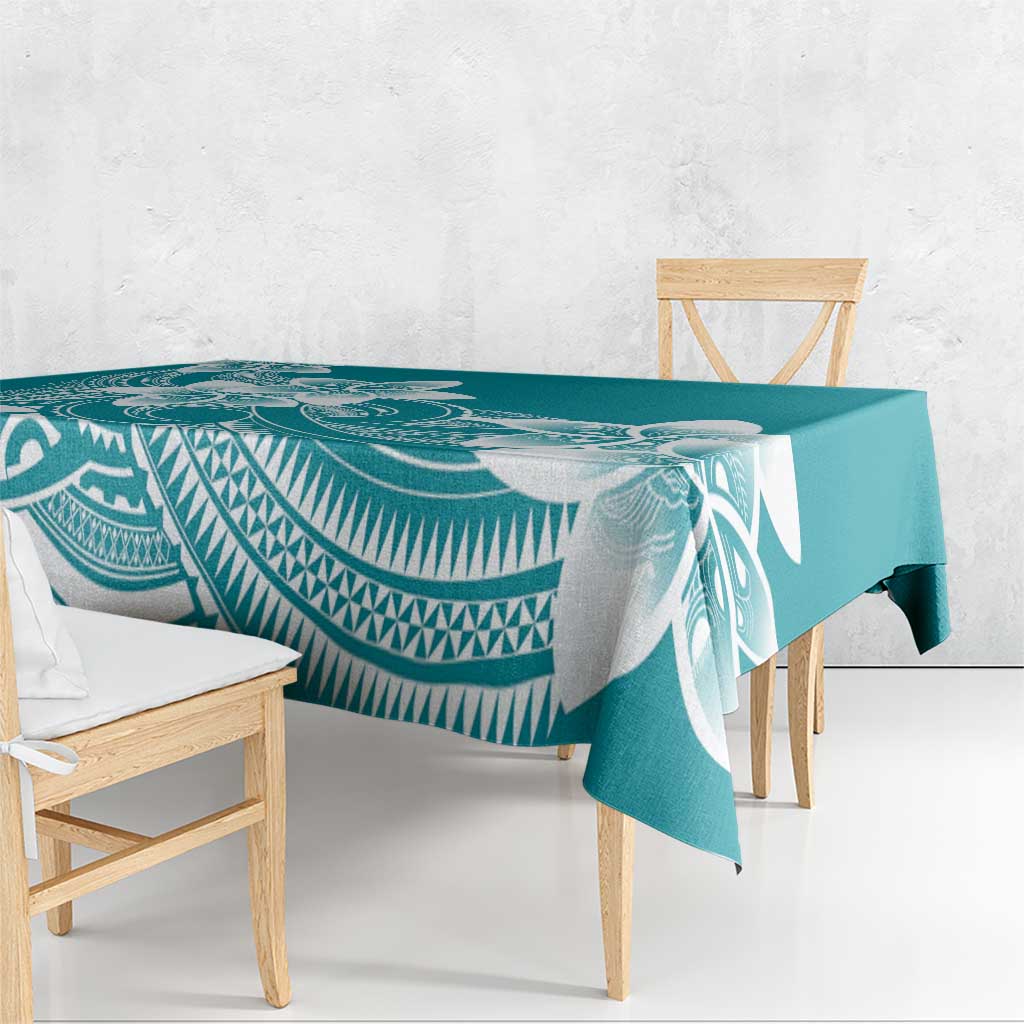 Polynesian Plumeria Flowers Tribal Tablecloth Pacific Tattoo Teal Style - Polynesian Pride