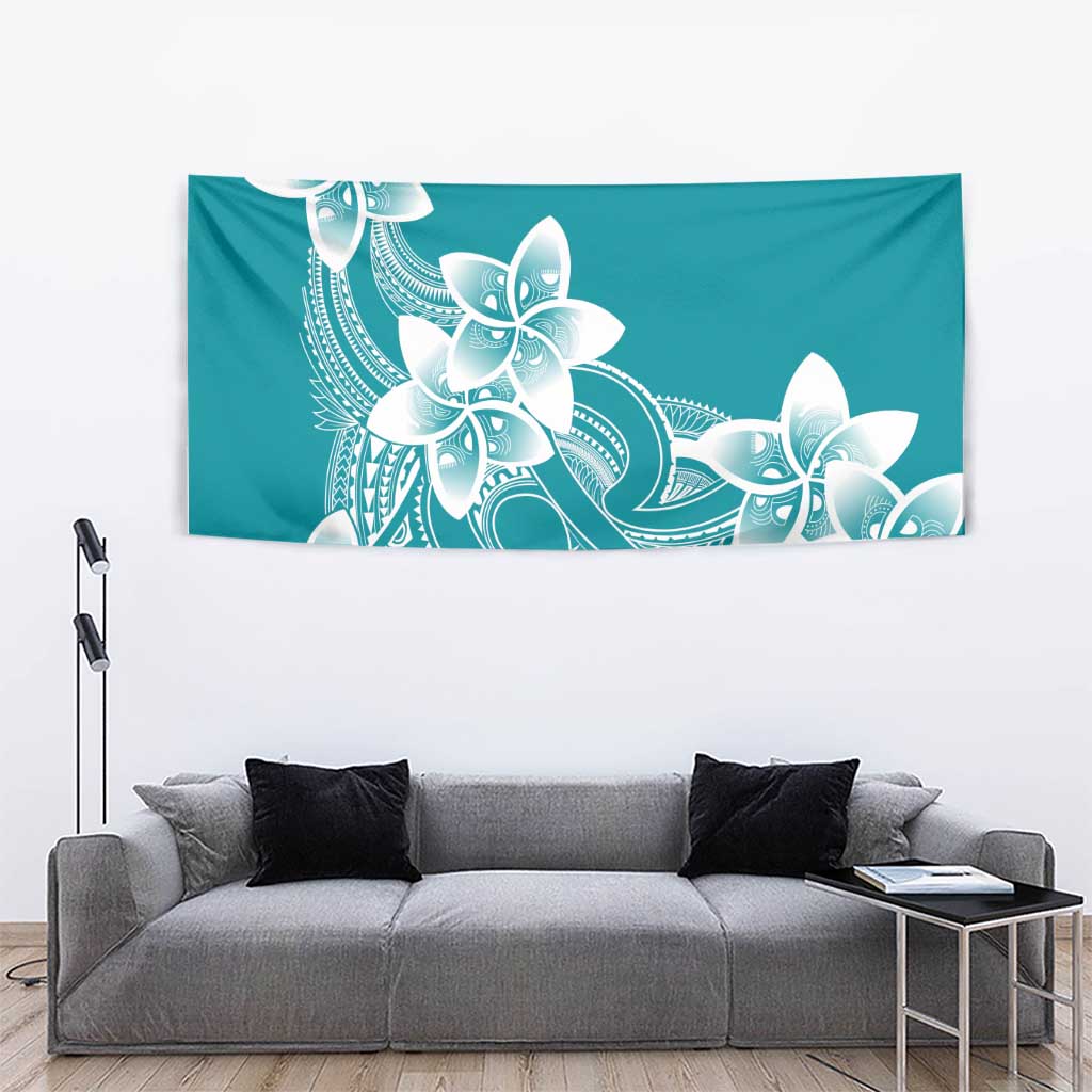 Polynesian Plumeria Flowers Tribal Tapestry Pacific Tattoo Teal Style - Polynesian Pride