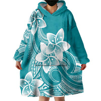 Polynesian Plumeria Flowers Tribal Wearable Blanket Hoodie Pacific Tattoo Teal Style - Polynesian Pride