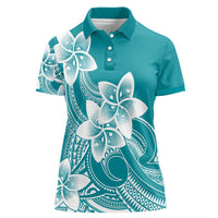 Polynesian Plumeria Flowers Tribal Women Polo Shirt Pacific Tattoo Teal Style - Polynesian Pride