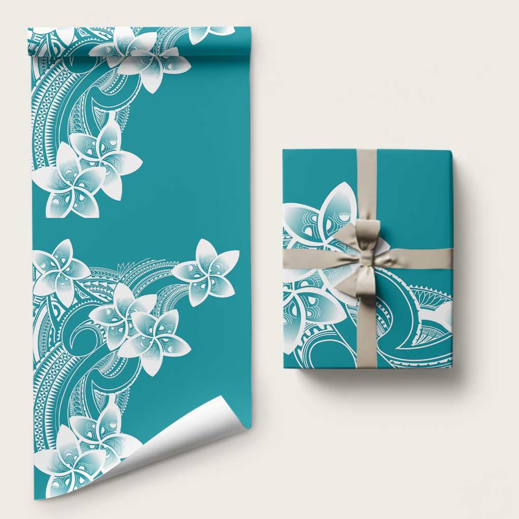 Polynesian Plumeria Flowers Tribal Wrapping Paper Pacific Tattoo Teal Style - Polynesian Pride