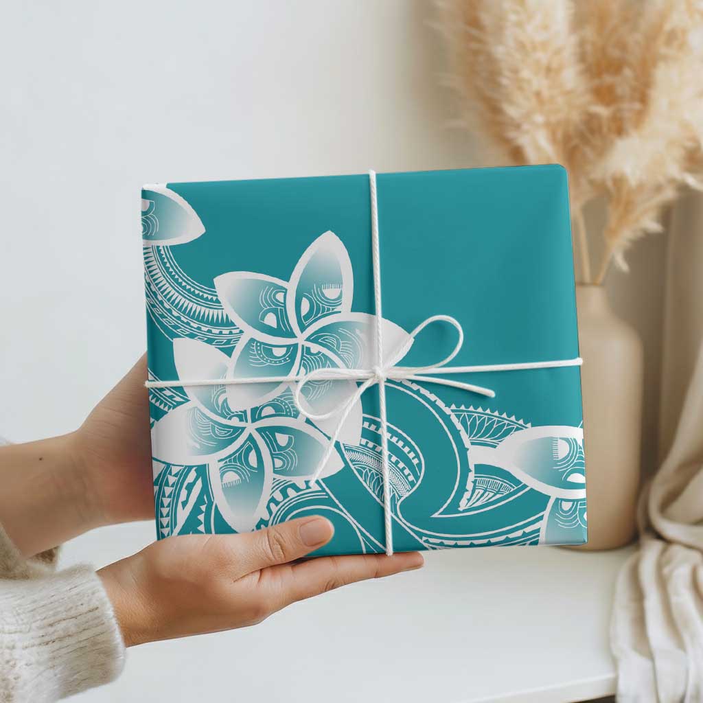 Polynesian Plumeria Flowers Tribal Wrapping Paper Pacific Tattoo Teal Style - Polynesian Pride