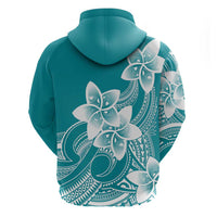 Polynesian Plumeria Flowers Tribal Zip Hoodie Pacific Tattoo Teal Style - Polynesian Pride