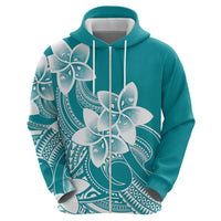 Polynesian Plumeria Flowers Tribal Zip Hoodie Pacific Tattoo Teal Style - Polynesian Pride