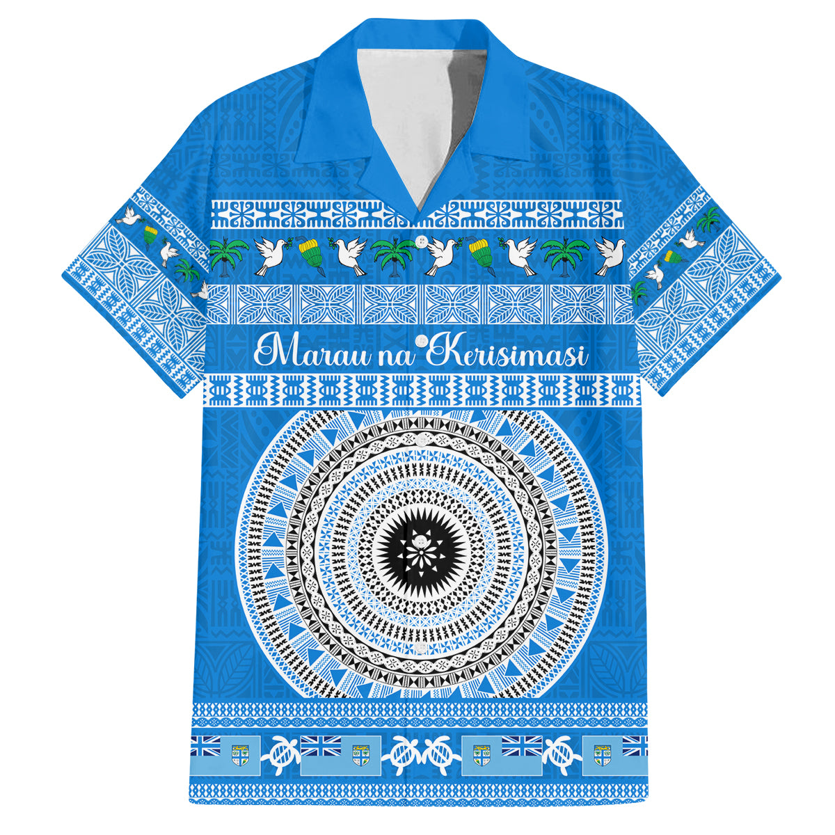 Personalised Fiji Marau Na Kerisimasi Family Matching Tank Maxi Dress and Hawaiian Shirt Merry Christmas Tapa Pattern Blue Style LT9 Dad's Shirt - Short Sleeve Red - Polynesian Pride