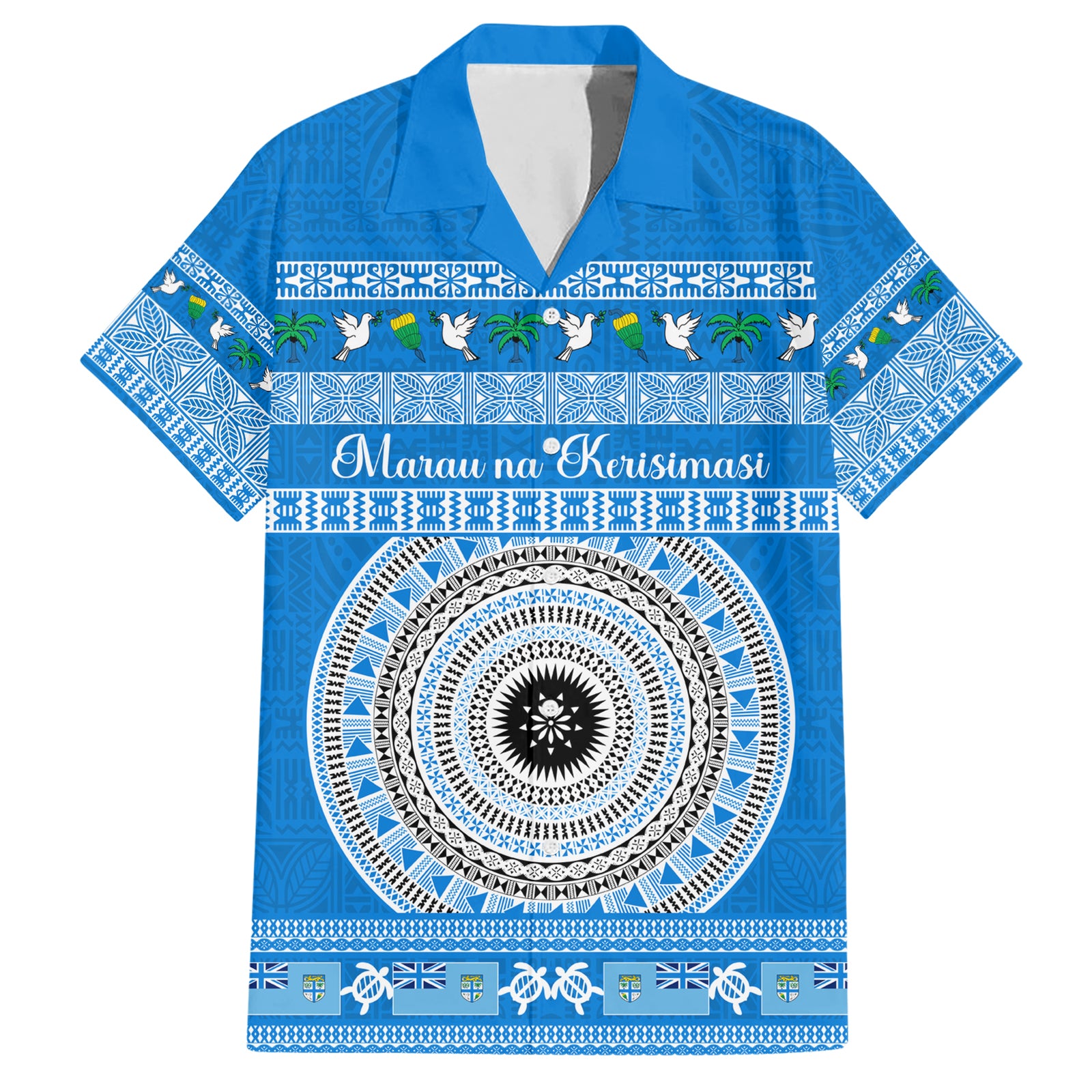 Personalised Fiji Marau Na Kerisimasi Hawaiian Shirt Merry Christmas Tapa Pattern Blue Style LT9 Red - Polynesian Pride