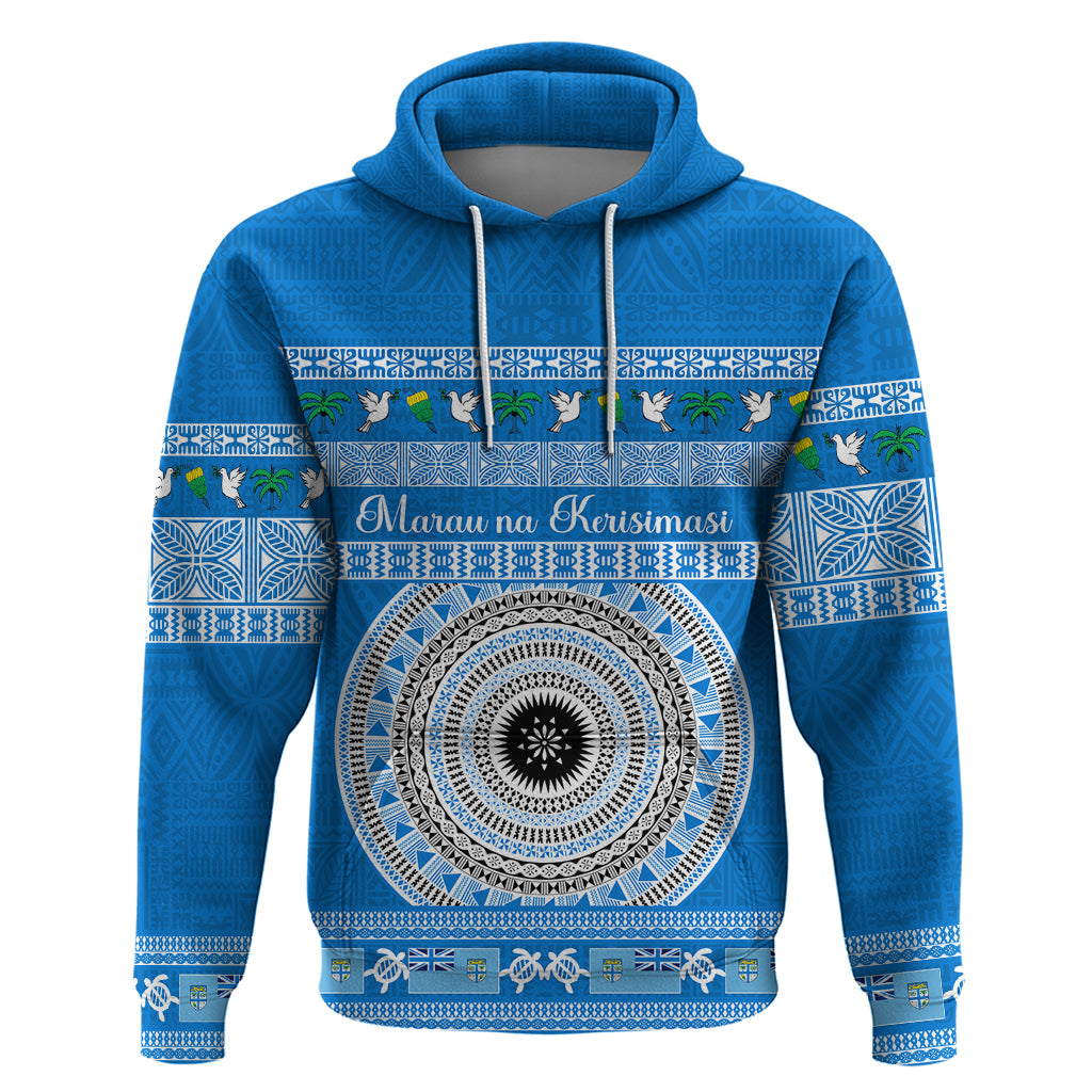 Personalised Fiji Marau Na Kerisimasi Hoodie Merry Christmas Tapa Pattern Blue Style LT9 Red - Polynesian Pride