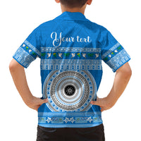 Personalised Fiji Marau Na Kerisimasi Kid Hawaiian Shirt Merry Christmas Tapa Pattern Blue Style LT9 - Polynesian Pride