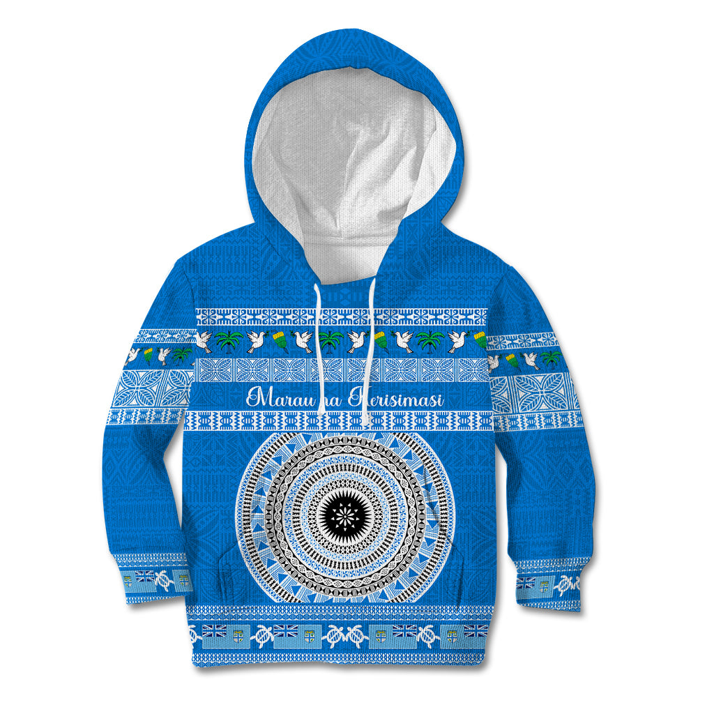 Personalised Fiji Marau Na Kerisimasi Kid Hoodie Merry Christmas Tapa Pattern Blue Style LT9 Hoodie Red - Polynesian Pride