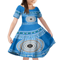 Personalised Fiji Marau Na Kerisimasi Kid Short Sleeve Dress Merry Christmas Tapa Pattern Blue Style LT9 KID Red - Polynesian Pride