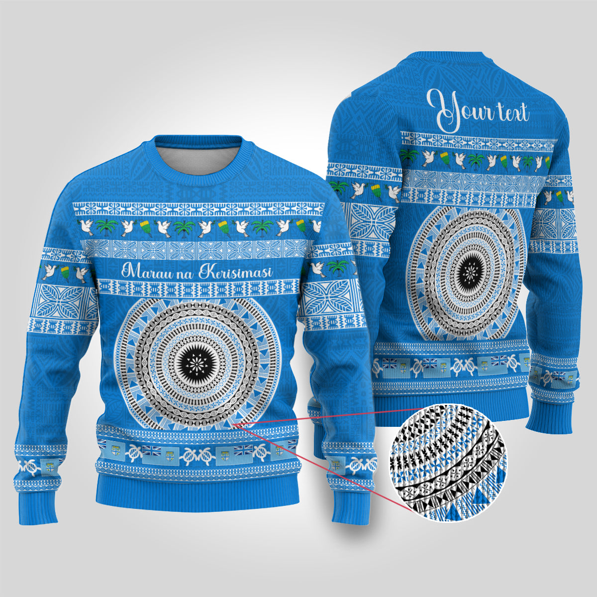 Personalised Fiji Marau Na Kerisimasi Ugly Christmas Sweater Merry Christmas Tapa Pattern Blue Style LT9 Red - Polynesian Pride